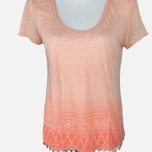 Free People Peach Orange Ombre Burnout Beaded Hem Scoop Neck Top Medium